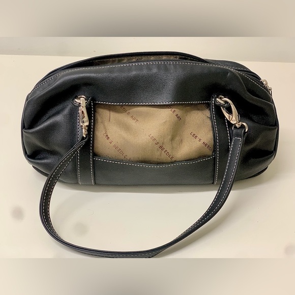 Y2K Vtg Black Leather Lee's Needle Art Handbag Purse - Picture 10 of 16